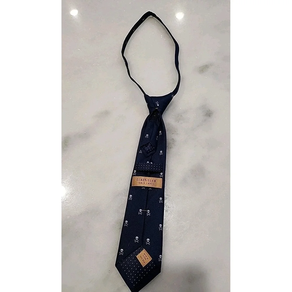 ARG! Class Club SILK 12in Zipper Adj Necktie Pirate Yacht Party‎ Navy White EXC
